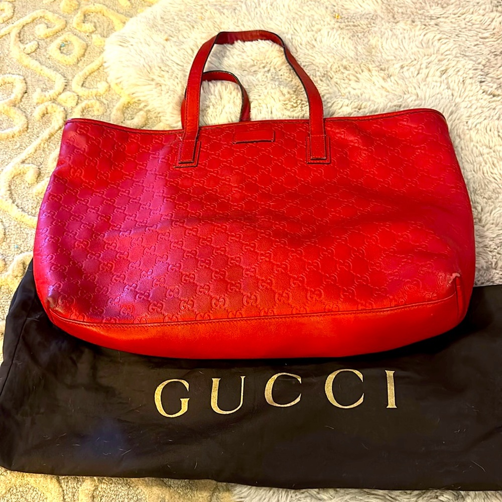 Red Gucci leather large tote bag 20 cm